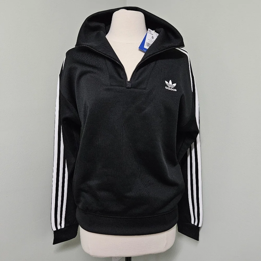 Adidas Adicolor Funnel Neck Pullover Black 1/4 Zip Track Jacket Small NWT